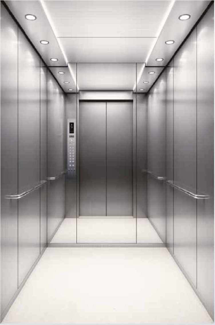 Cabine d’ascenseur en acier inoxydable avec miroirs et éclairage intégré